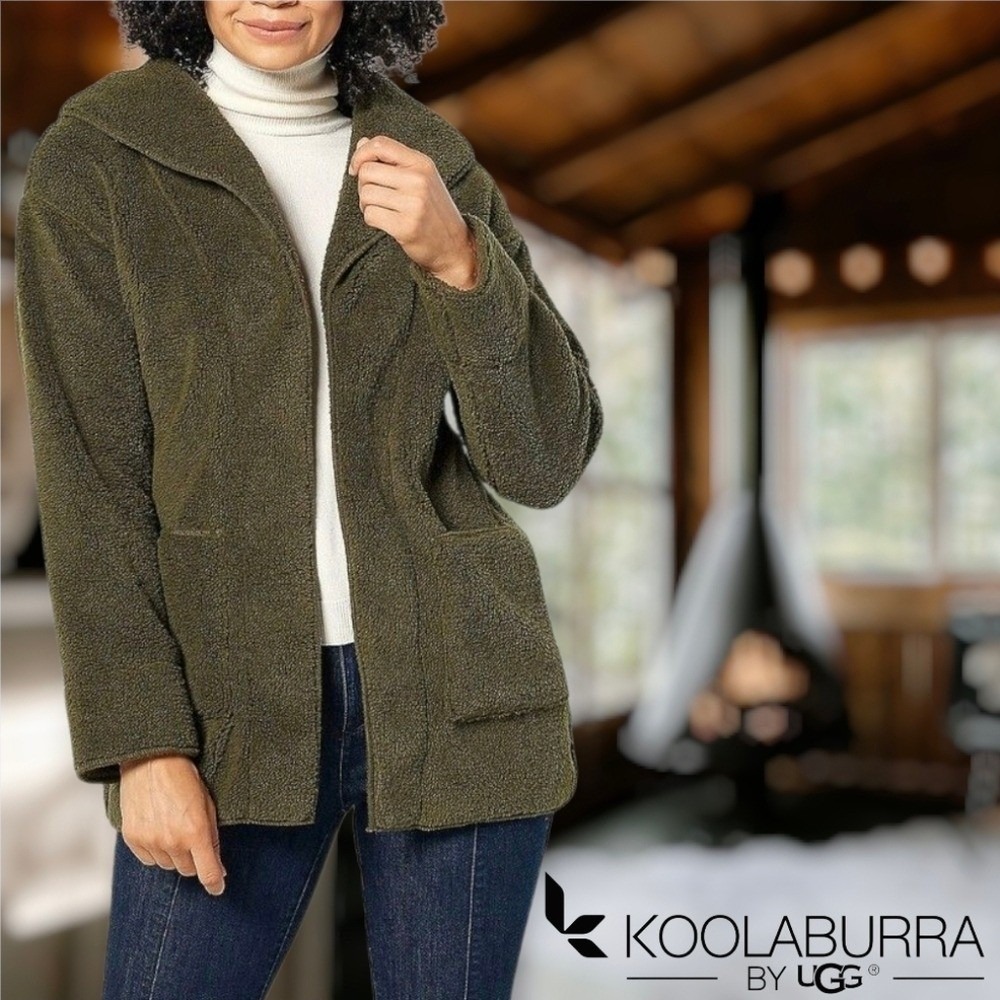 Koolaburra by UGG Fleece Cardigan Womens Plus 1X Open Front Sherpa Olive Green